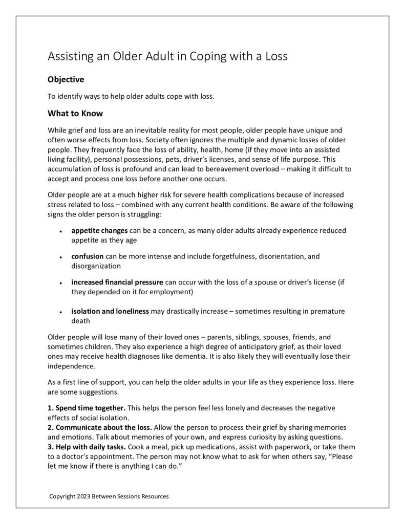 Assisting an Older Adult in Coping with a Loss – The Counseling Store