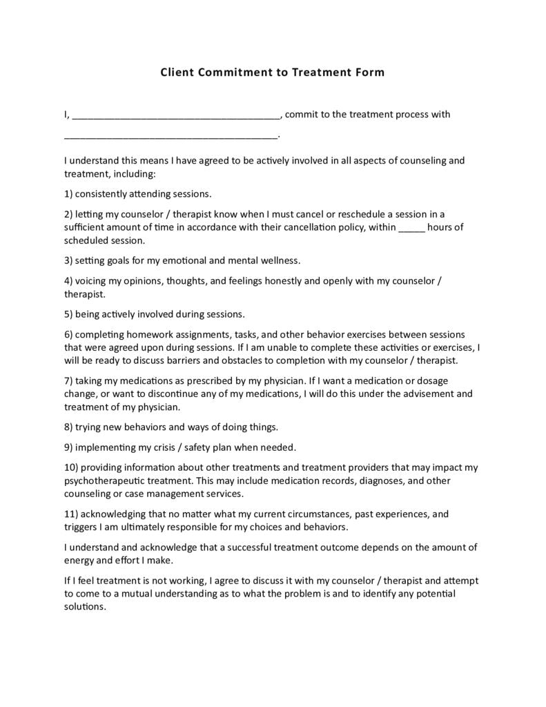 Client Commitment to Treatment Form