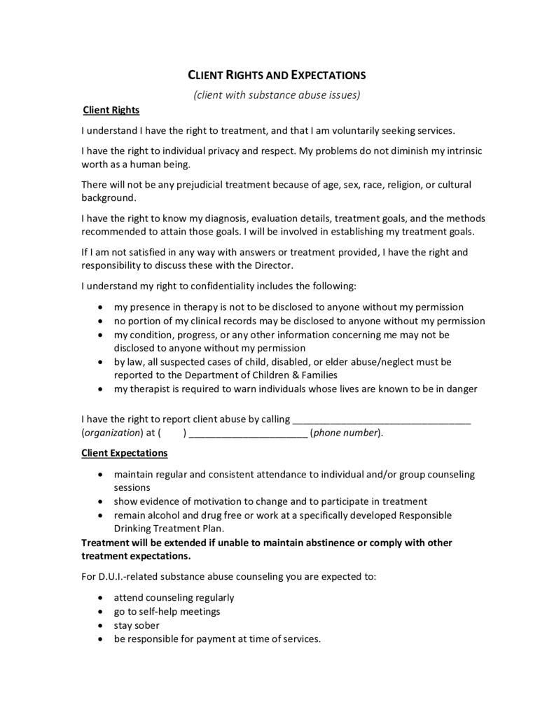 Client Rights and Expectations (substance use) – The Counseling Store