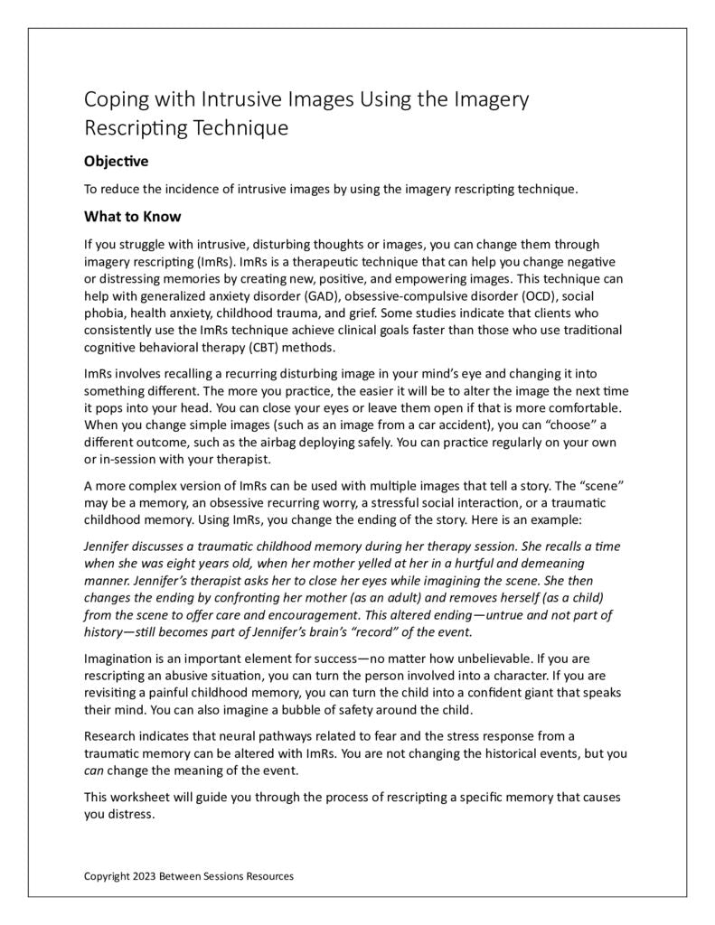 Coping with Intrusive Images Using the Imagery Rescripting Technique ...