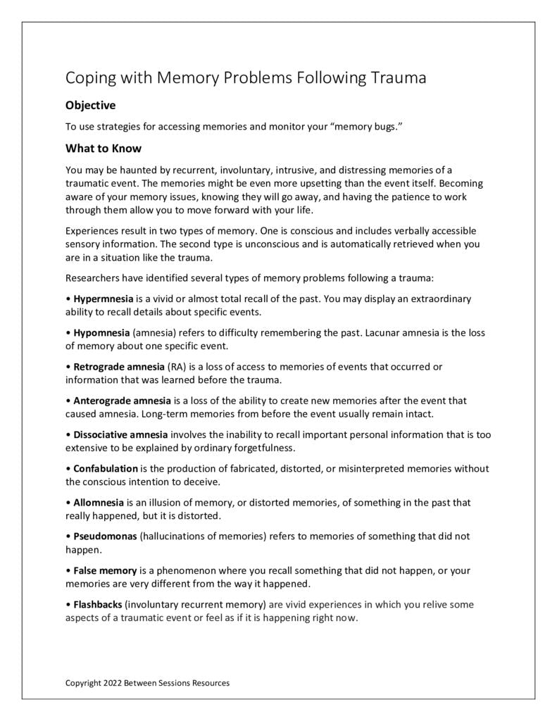 Psychiatric Memory Problem Coping with Memory Problems Following Trauma – The Counseling Store