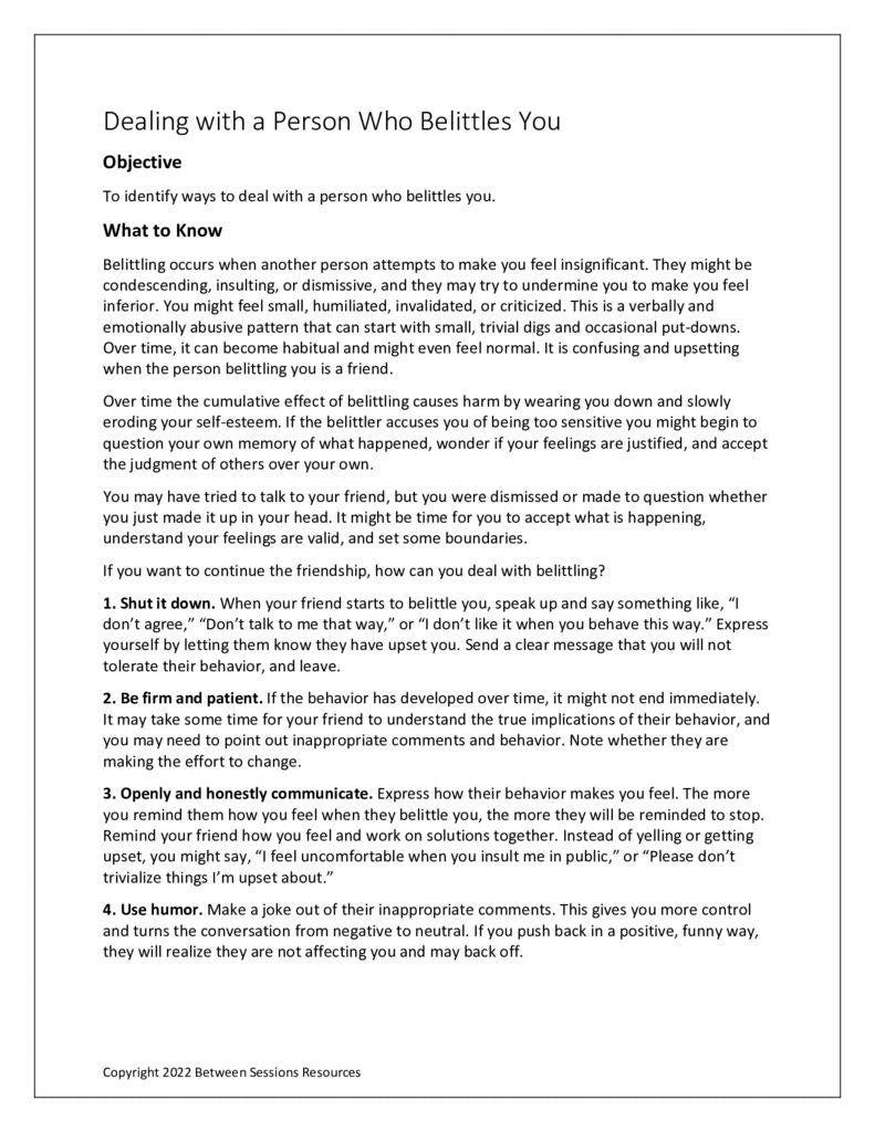Belittle Example Dealing with a Person Who Belittles You – The Counseling Store