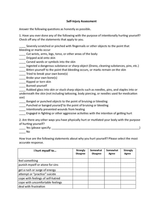 Self-Injury Assessment – The Counseling Store