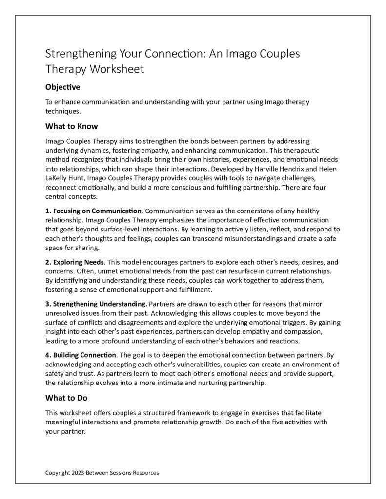 Strengthening Your Connection (Imago Couples Therapy Worksheet)