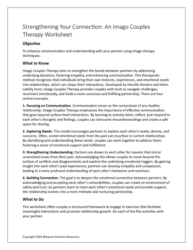 Strengthening Your Connection (Imago Couples Therapy Worksheet) – The ...
