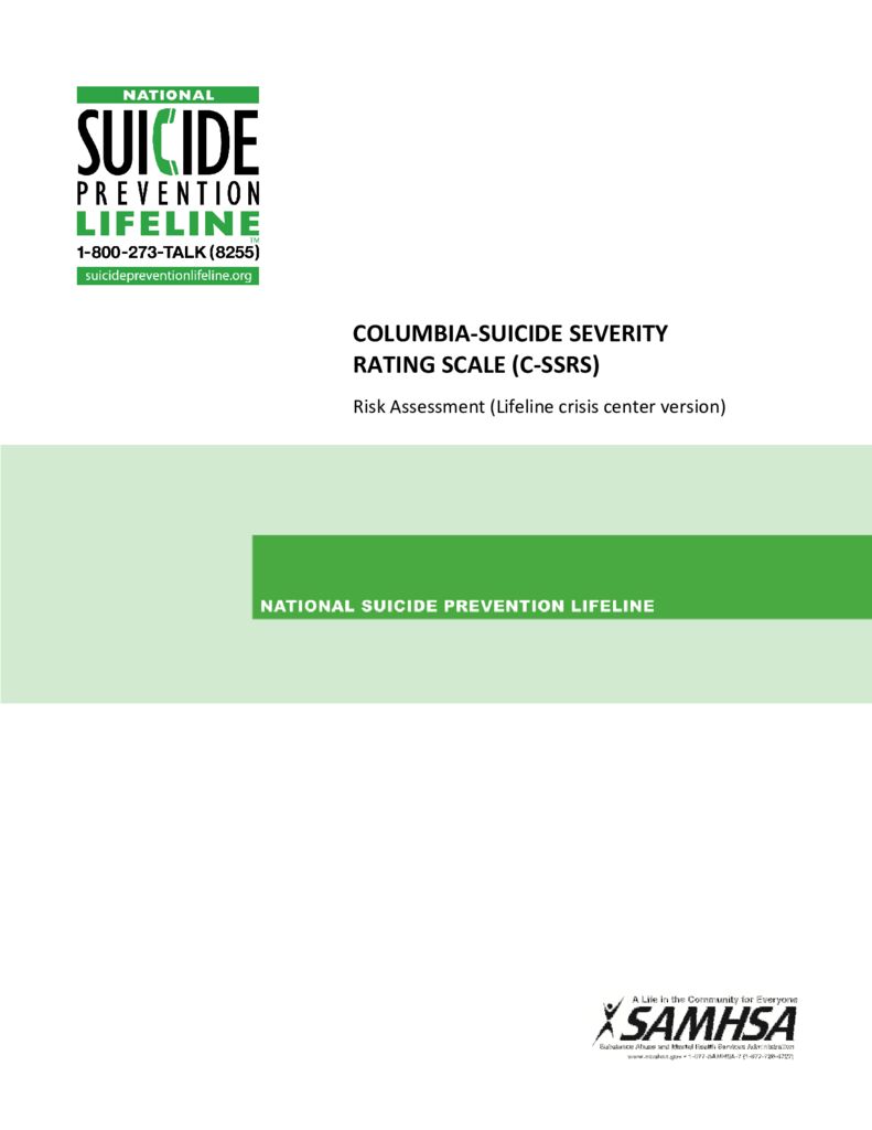 Columbia Suicide Severity Rating Scale (Risk Assessment)