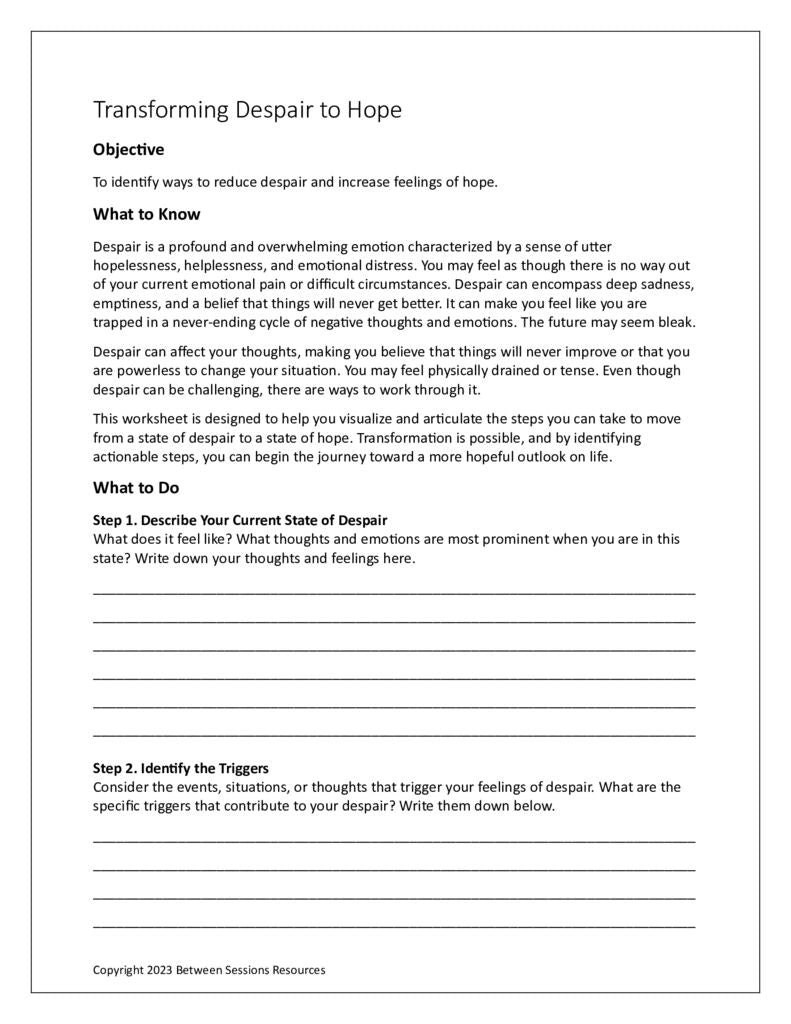 Hope In Despair Transforming Despair into Hope – The Counseling Store