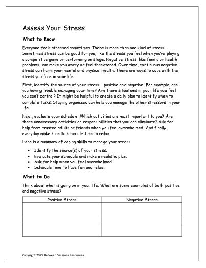 Assess Your Stress (Teens)- Worksheet