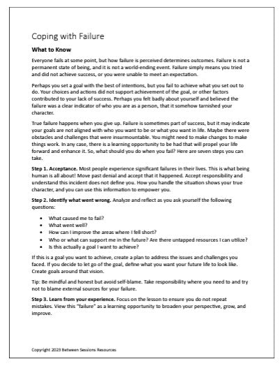 Failure Handout.pdf Coping with Failure Worksheet – The Counseling Store