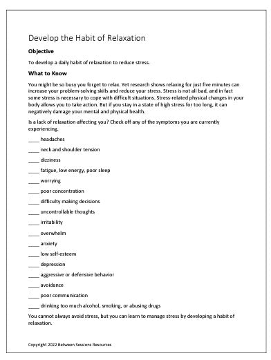 Develop the Habit of Relaxation Worksheet