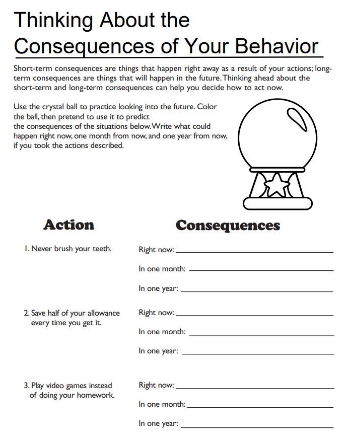 Thinking About the Consequences of Your Behavior Worksheet (children)