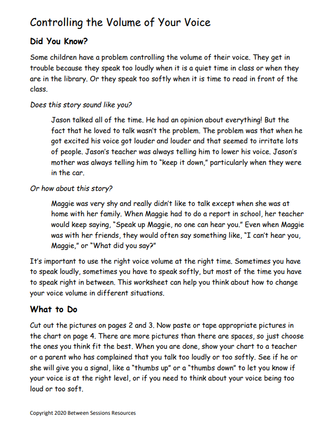 Controlling the Volume of Your Voice Worksheet (children)
