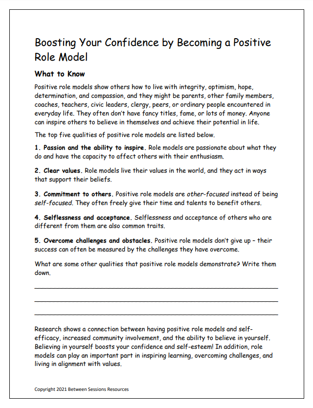 Boosting Your Confidence By Becoming a Positive Role Model Worksheet (teens)