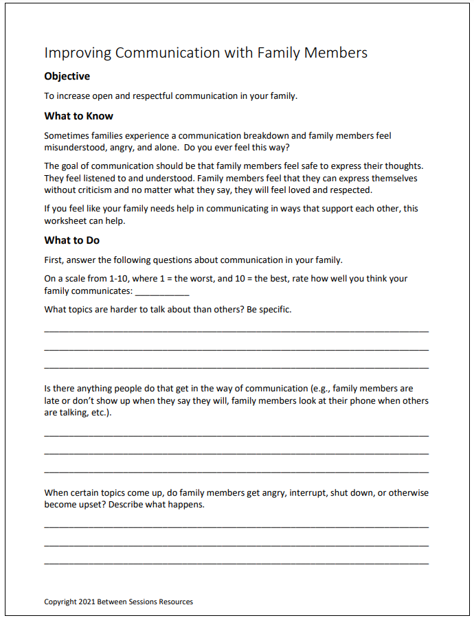 Improving Communication with Family Members Worksheet