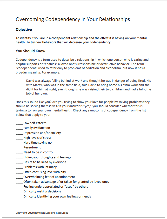 Overcoming Codependency in Your Relationships Worksheet – The ...