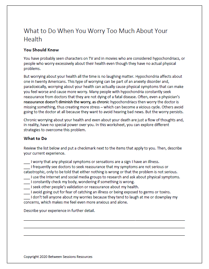 What to Do When You Worry Too Much About Your Health Worksheet