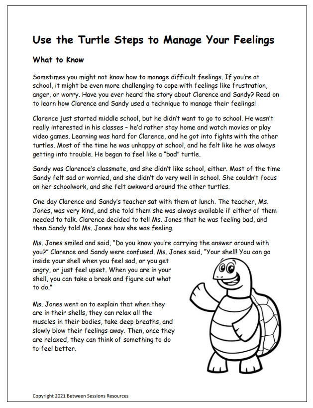 Use the Turtle Steps to Manage Your Feelings Worksheet (children)