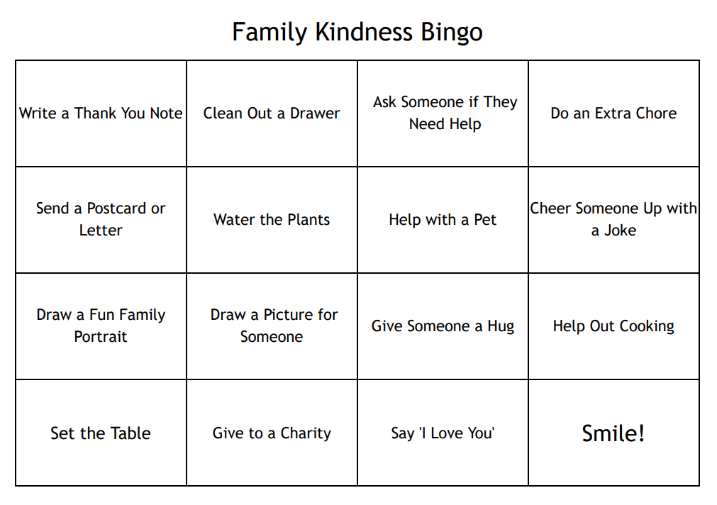 Family Kindness Bingo