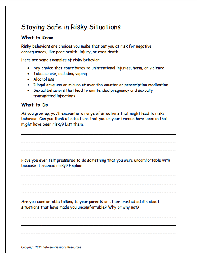 Staying Safe in Risky Situations Worksheet (teens)