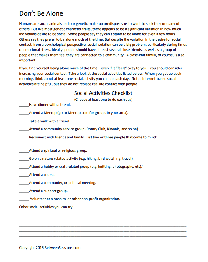 Don't Be Alone Worksheet