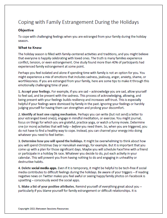 Coping with Family Estrangement During the Holidays Worksheet