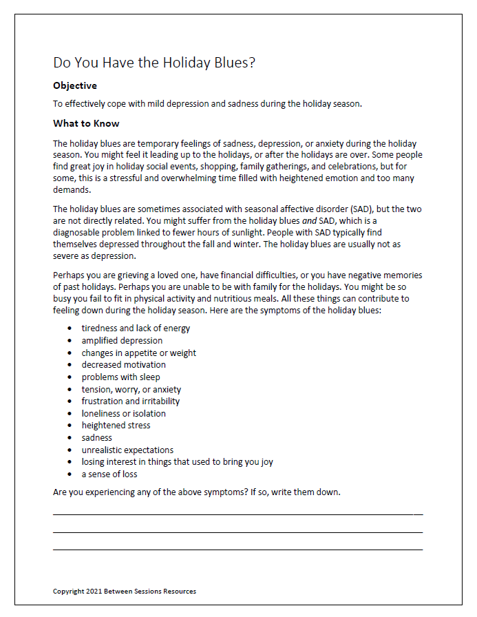 Do You Have the Holiday Blues? Worksheet
