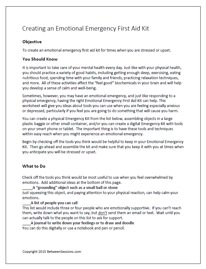 Creating an Emotional Emergency First Aid Kit Worksheet – The ...