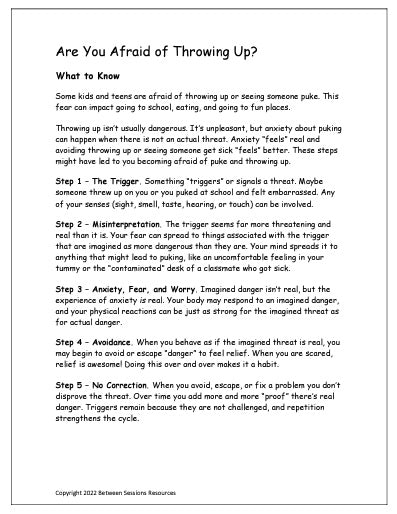 Are You Afraid of Throwing Up? Worksheet (ages 10-18)