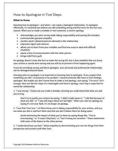 How to Make an Authentic Apology in Five Steps Worksheet