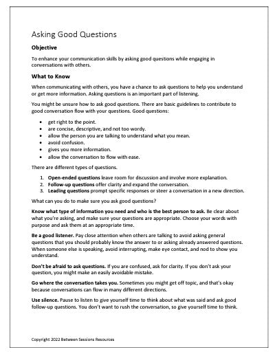 Asking Good Questions Worksheet