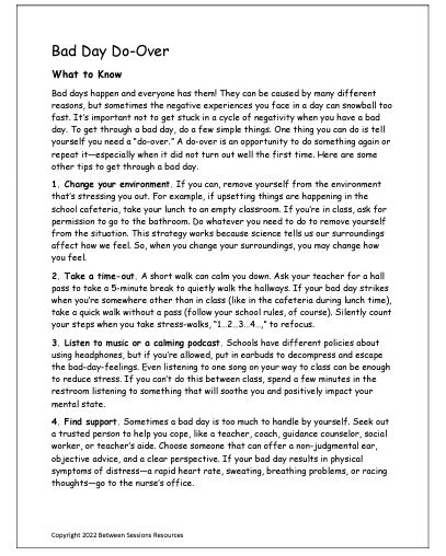 Bad Day Do-Over (Teens)- Worksheets