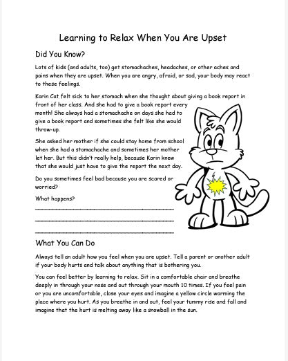 Learning to Relax When You Are Upset Worksheet (children)