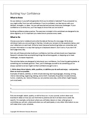 Confidence Inventory Worksheet Building Your Confidence β The Counseling Store