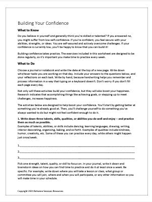 Building Your Confidence Worksheet