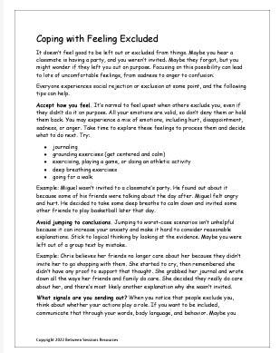 Coping with Feeling Excluded Worksheet (teens)