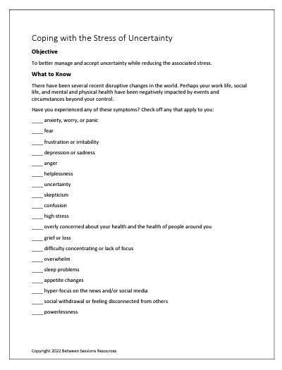 Coping with the Stress of Uncertainty Worksheet – The Counseling Store
