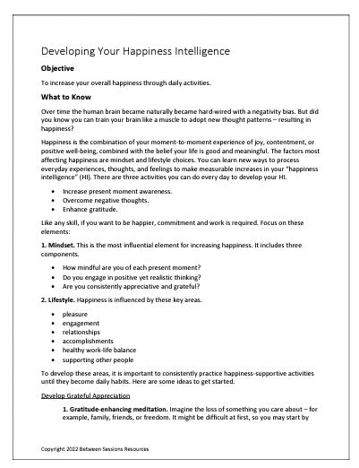 Developing Your Happiness Intelligence Worksheet