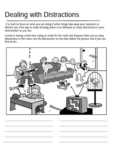 Distraction Management Methods Dealing with Distractions Worksheet (children) – The Counseling Store