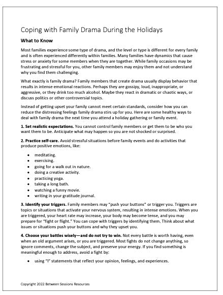 Coping with Family Drama During the Holidays- Worksheet