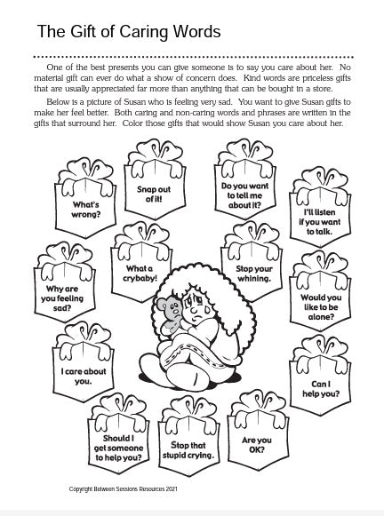 The Gift of Caring Words Worksheet (children)