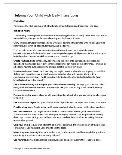 Helping Your Child with Daily Transitions- Worksheet