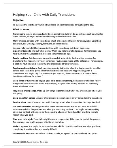 Life Transitions Worksheet.pdf Helping Your Child with Daily Transitions Worksheet – The Counseling Store