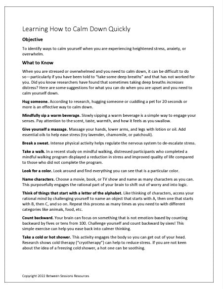 Learning How to Calm Down Quickly- Worksheet