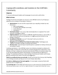 Coping with Loneliness and Isolation in the LGBTQIA+ Community Worksheet
