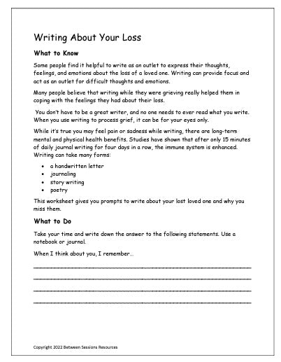 Writing About Your Loss- Worksheet