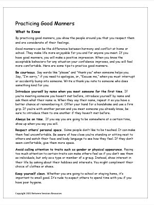 Practicing Good Manners (Kids and Teens)- Worksheet