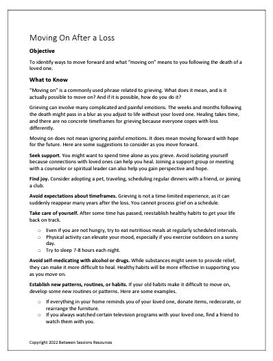 Moving On After a Loss- Worksheet