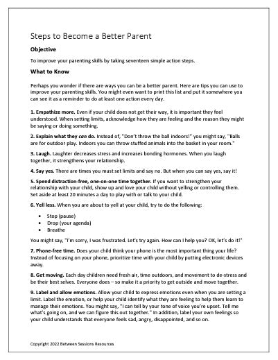 Steps to Become a Better Parent Worksheet