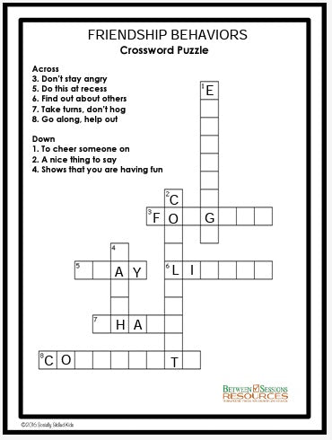 Friendship Behaviors Crossword Puzzle (children)