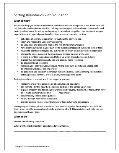 Setting Boundaries with Your Teens Worksheet